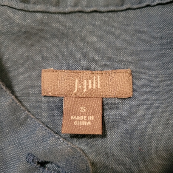 J.Jill Linen Blouse Buttondown Short Sleeve Blue  Casual Career Womens Small - Picture 8 of 11